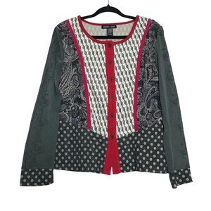 MacandMe Whimsigoth Paisley Mixed Print Semi Sheer Long Sleeve Top Womens Size M